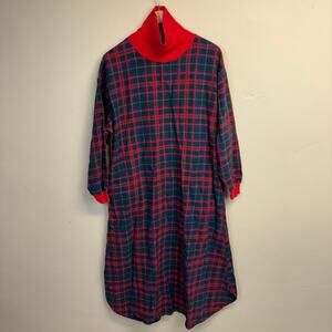 L.L. Bean Vintage Women's Plaid Flannel Turtle Neck Sleep Shirt Pockets Size XL